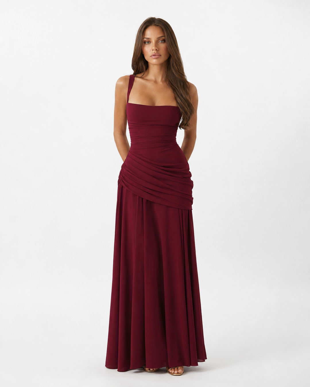 Enie | Draped Square-Neck Maxi Dress - 