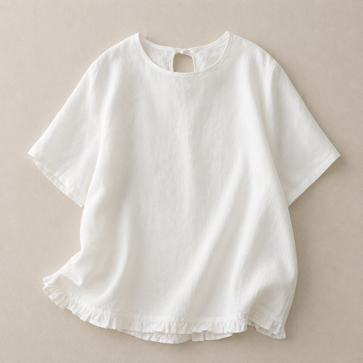 Maren | Cotton Linen Ruffle Top - Helen & Olivia Manhattan
