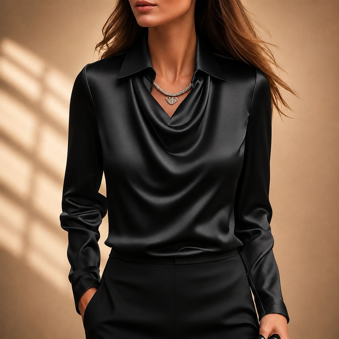 Celeste | Satin Draped Blouse - Helen & Olivia Manhattan