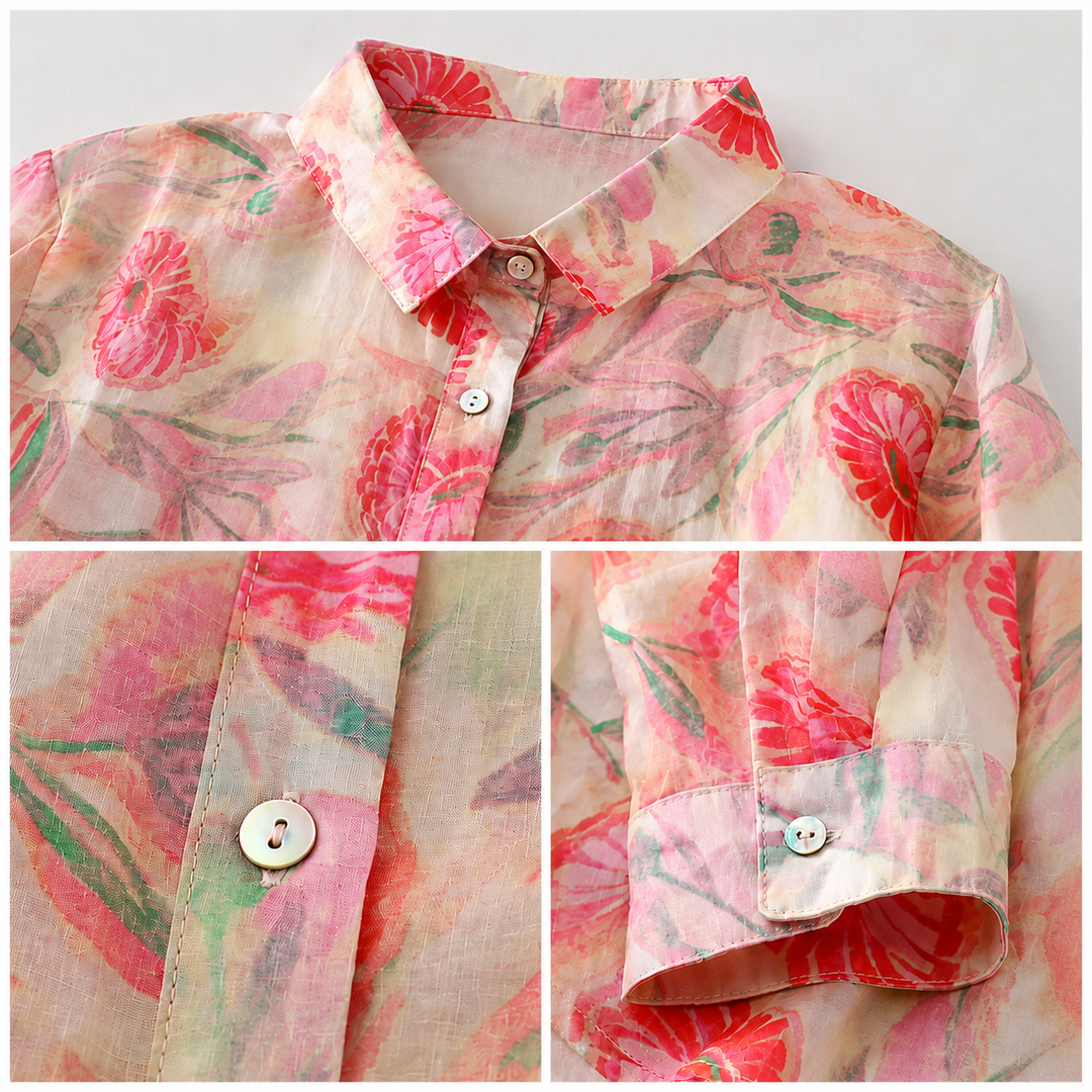 Aria | Floral Cotton Linen Button Shirt - Helen & Olivia Manhattan