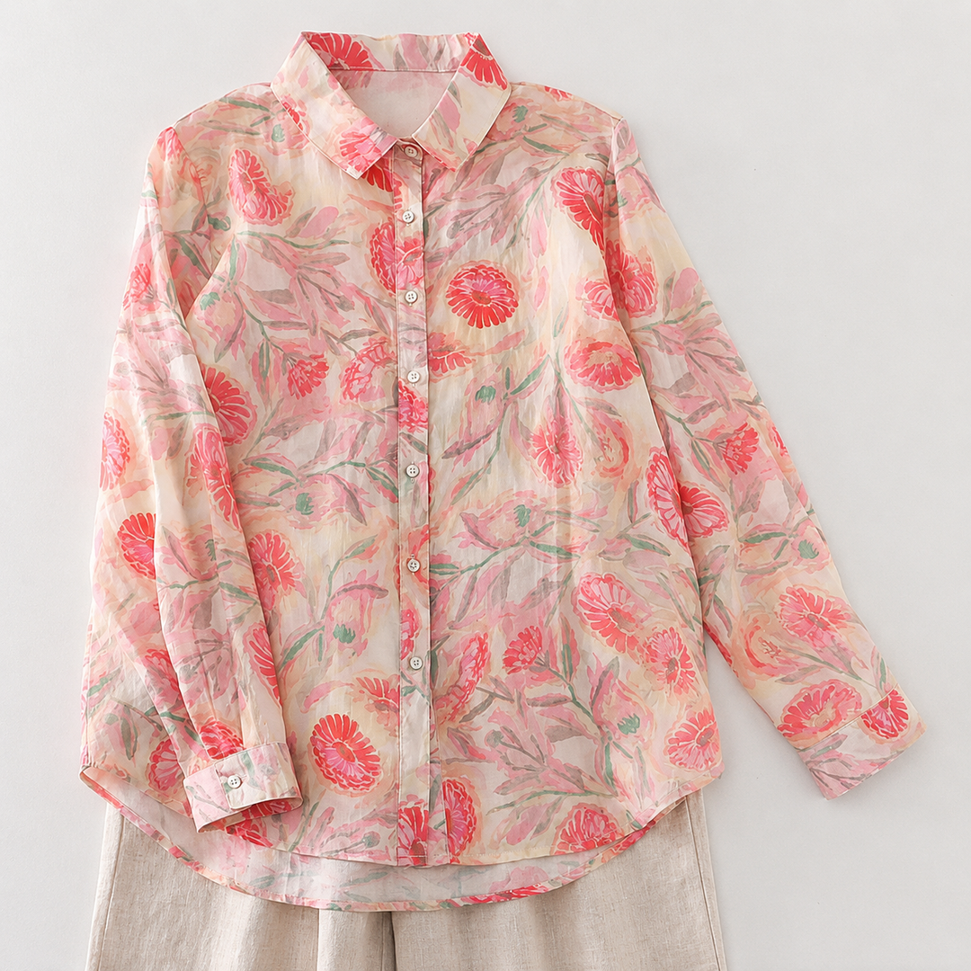 Aria | Floral Cotton Linen Button Shirt - Helen & Olivia Manhattan