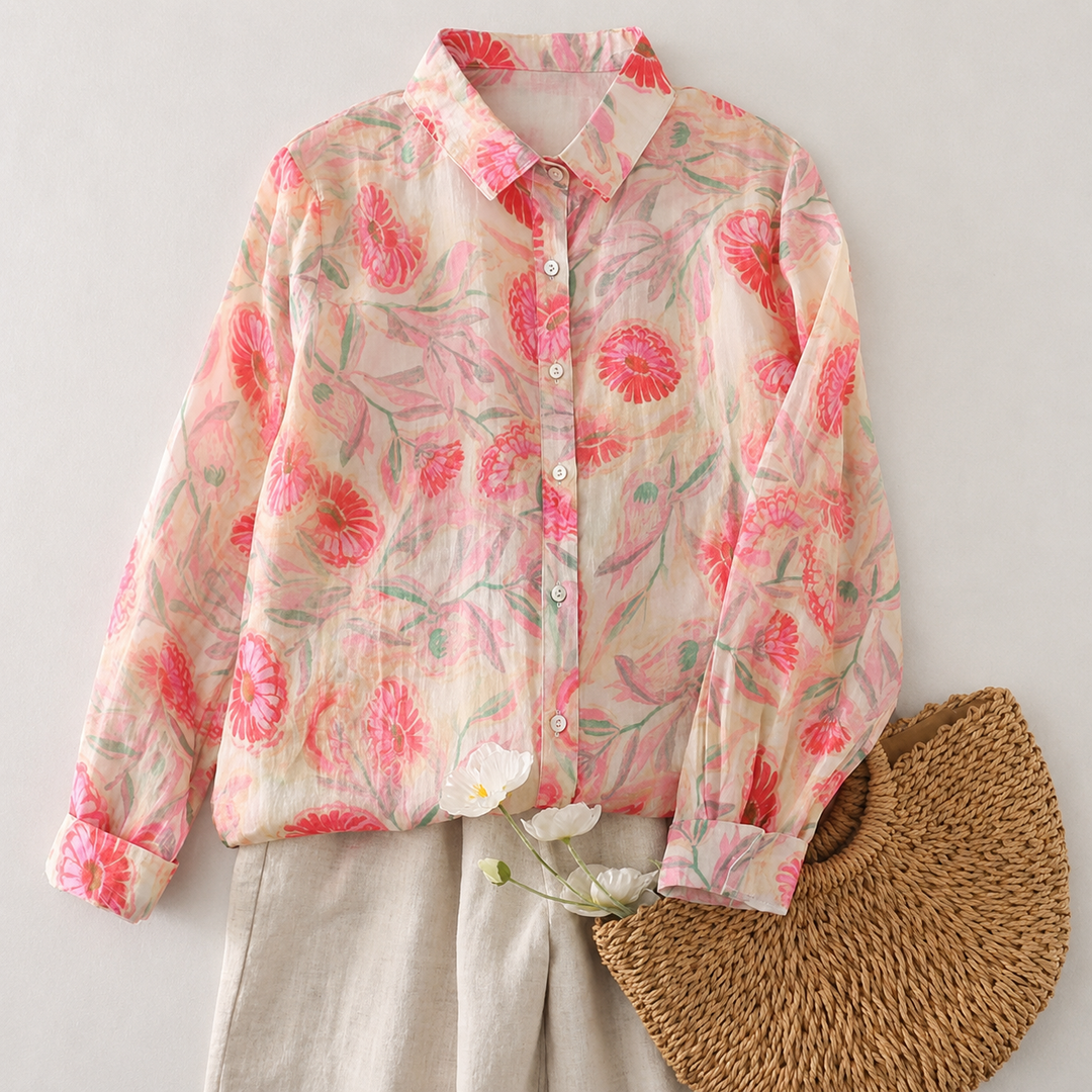 Aria | Floral Cotton Linen Button Shirt - Helen & Olivia Manhattan