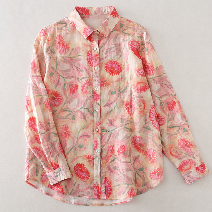 Aria | Floral Cotton Linen Button Shirt - Helen & Olivia Manhattan