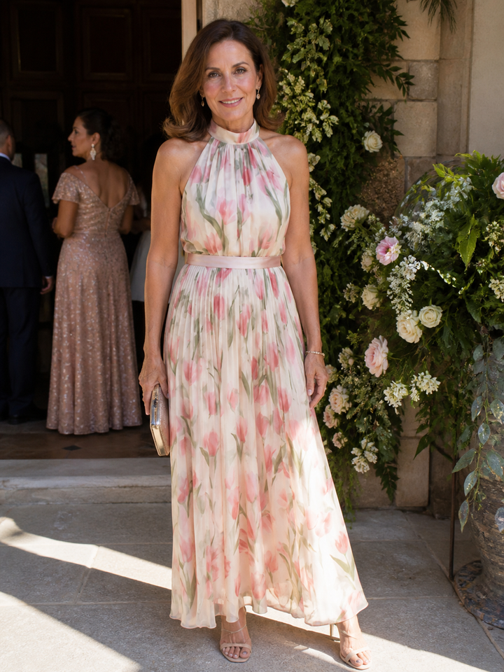 Halter Neck Floral Midi Dress
