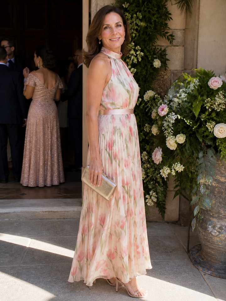 Halter Neck Floral Midi Dress