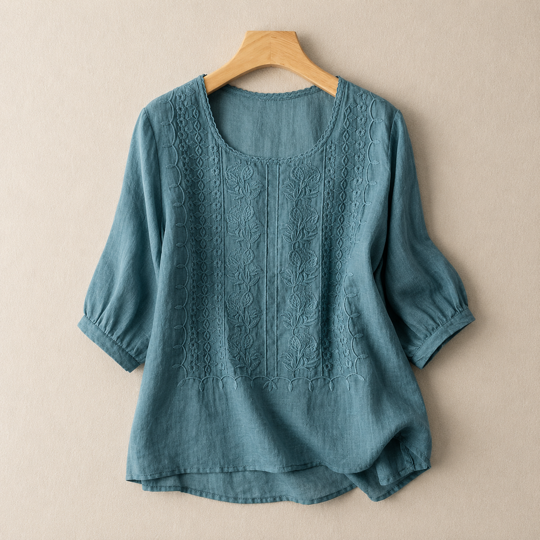 Aveline | Embroidered Cotton Blouse - Helen & Olivia Manhattan