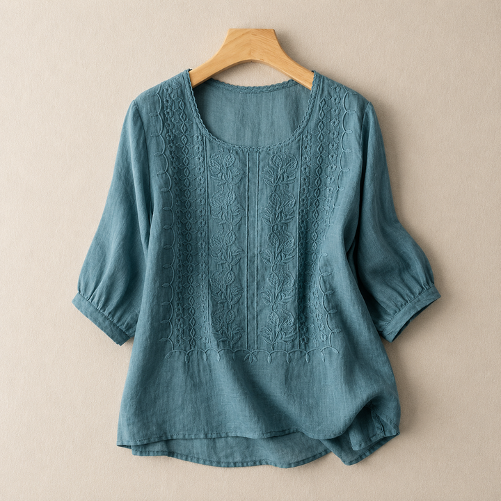 Aveline | Embroidered Cotton Blouse - Helen & Olivia Manhattan