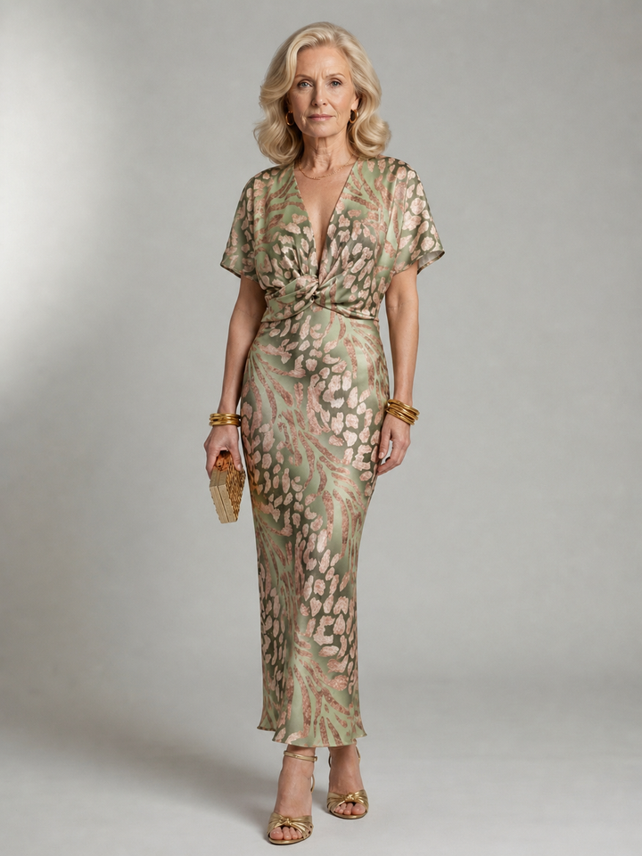 Coralie | Abstract Print V Neck Twist Waist Midi Dress