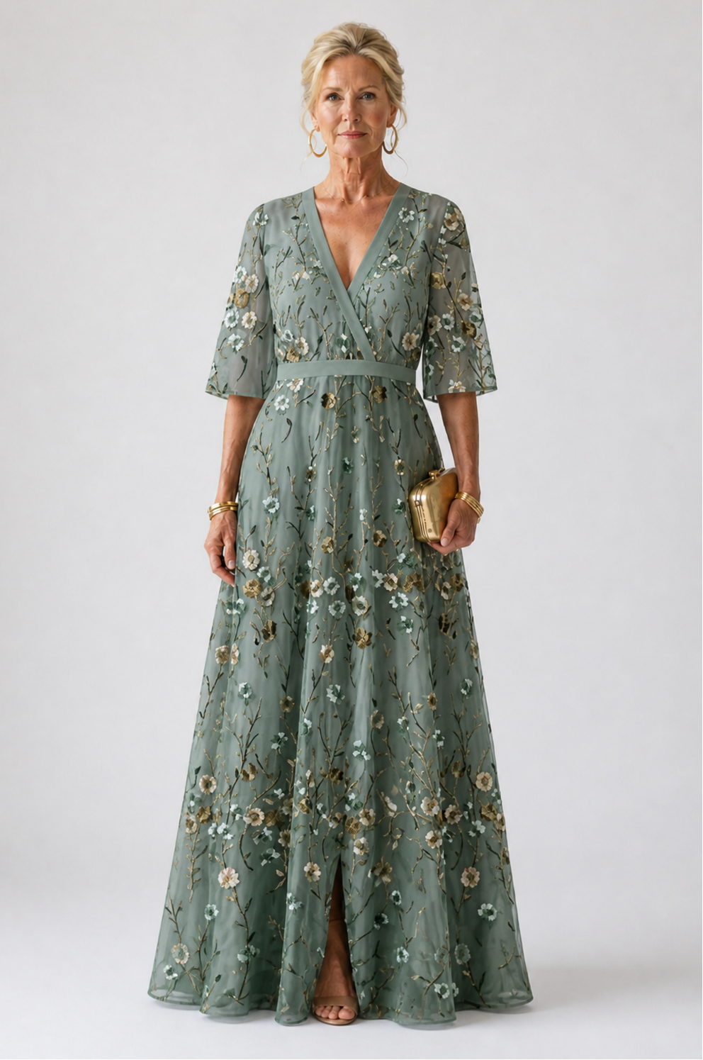 Evadne | Floral V Neck Short Sleeve Maxi Dress