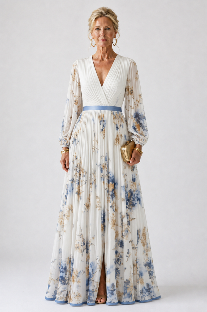 Long Sleeve V Neck Floral Maxi Dress