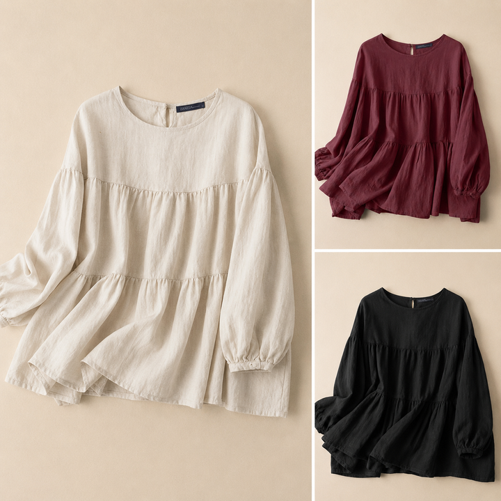 Isla | Tiered Linen Blouse - Helen & Olivia Manhattan