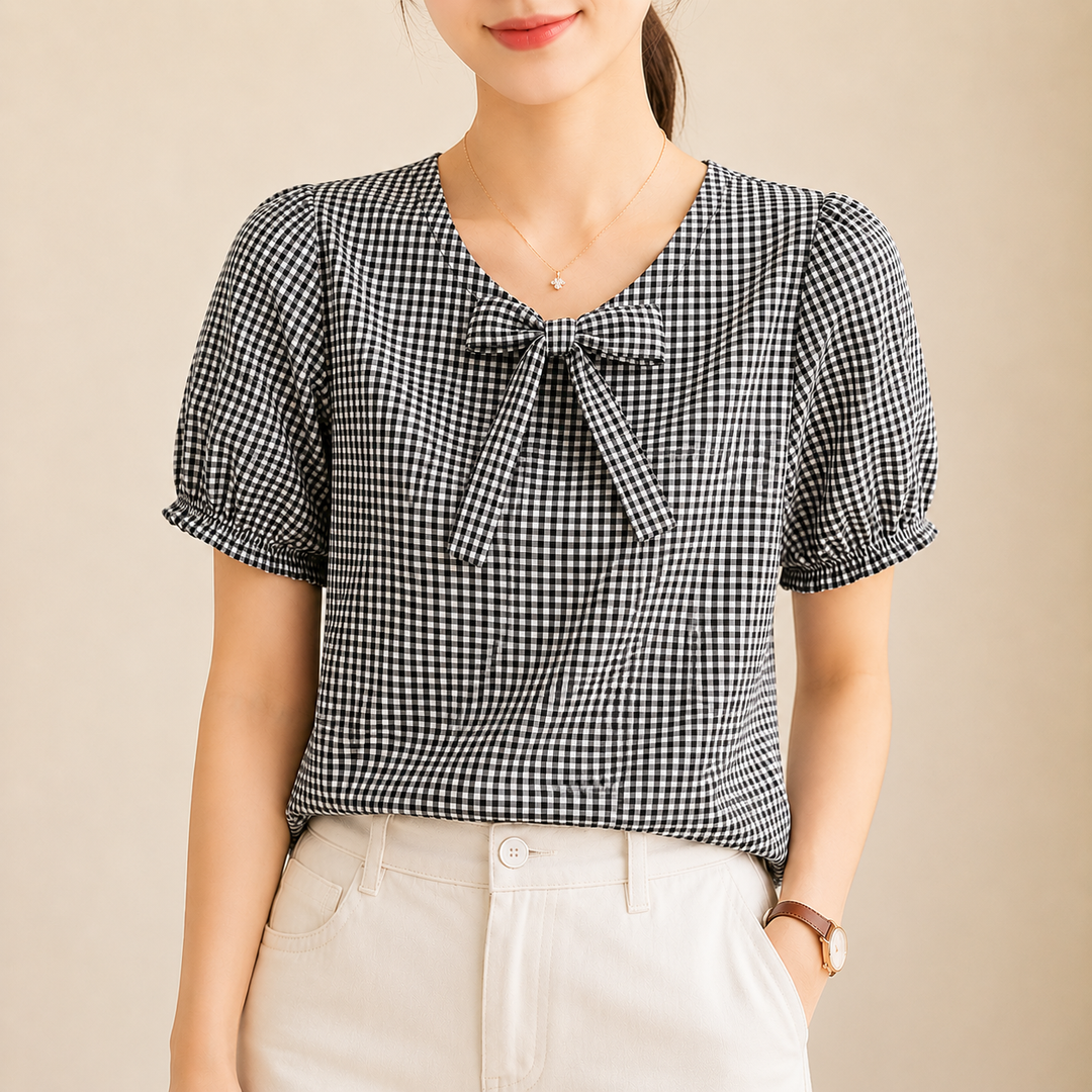 Clara | Bow Gingham Blouse - Helen & Olivia Manhattan