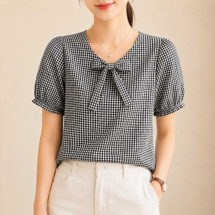Clara | Bow Gingham Blouse - Helen & Olivia Manhattan