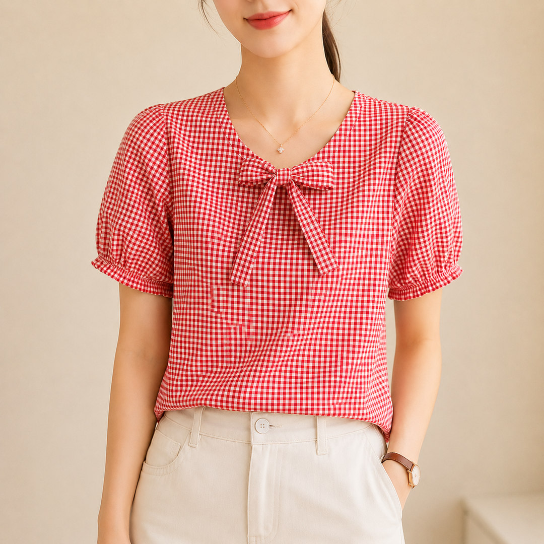 Clara | Bow Gingham Blouse - Helen & Olivia Manhattan