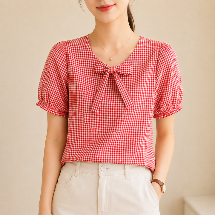 Clara | Bow Gingham Blouse - Helen & Olivia Manhattan