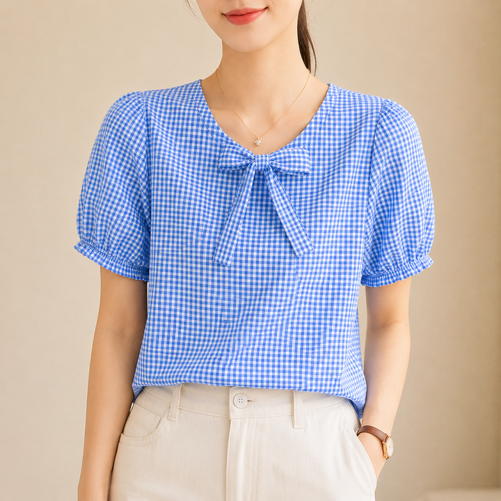 Clara | Bow Gingham Blouse - Helen & Olivia Manhattan