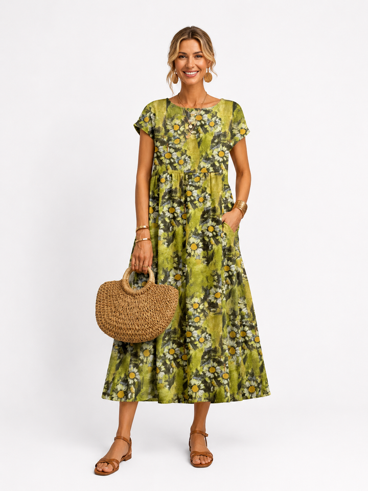 Florene | Unhurried Short Sleeve Midi Dress