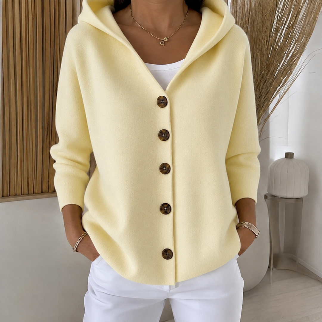 Panna | Hooded Button-Front Cardigan - Black