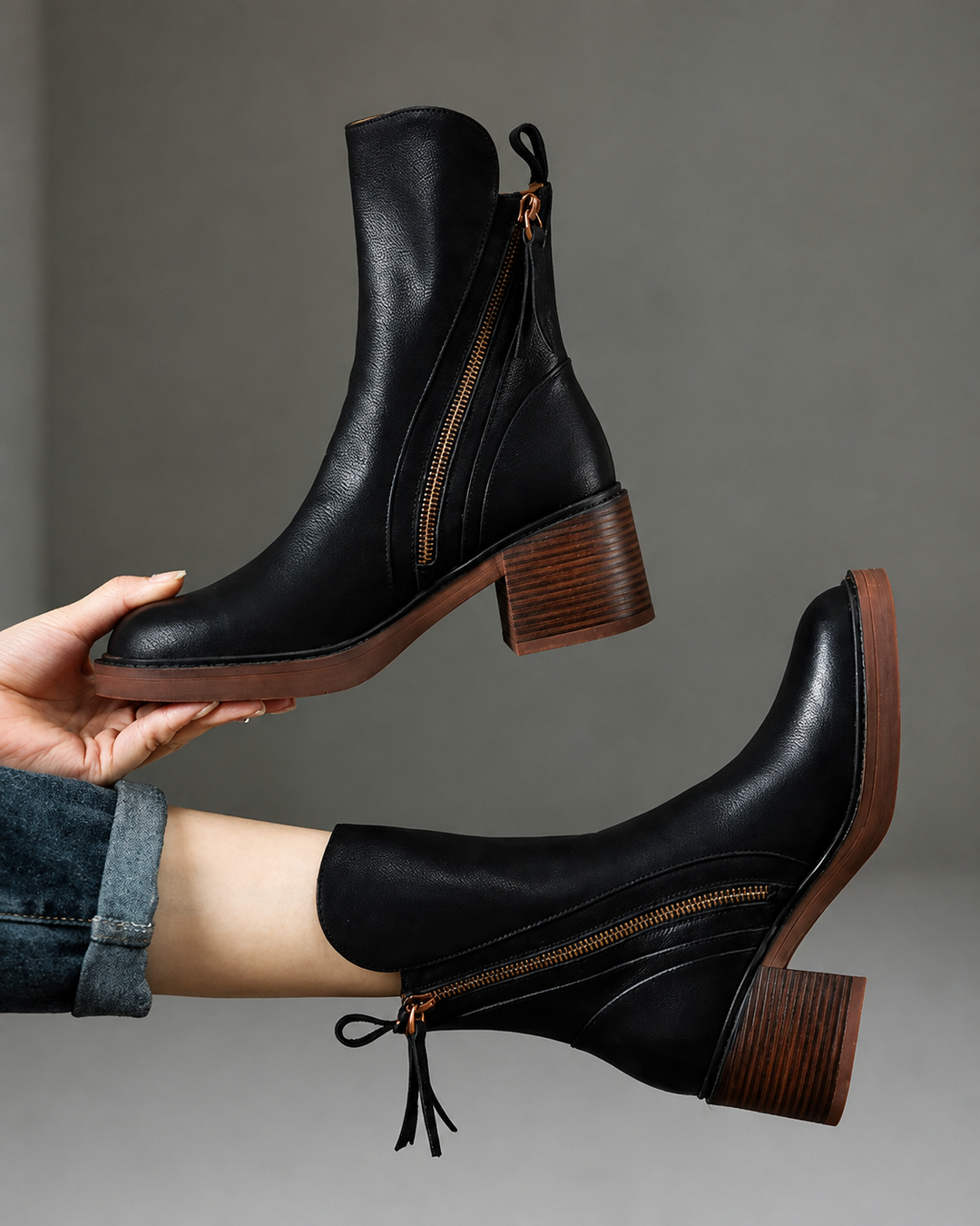 Fiorenza | Elegant Leather Ankle Boots - Helen & Olivia Manhattan