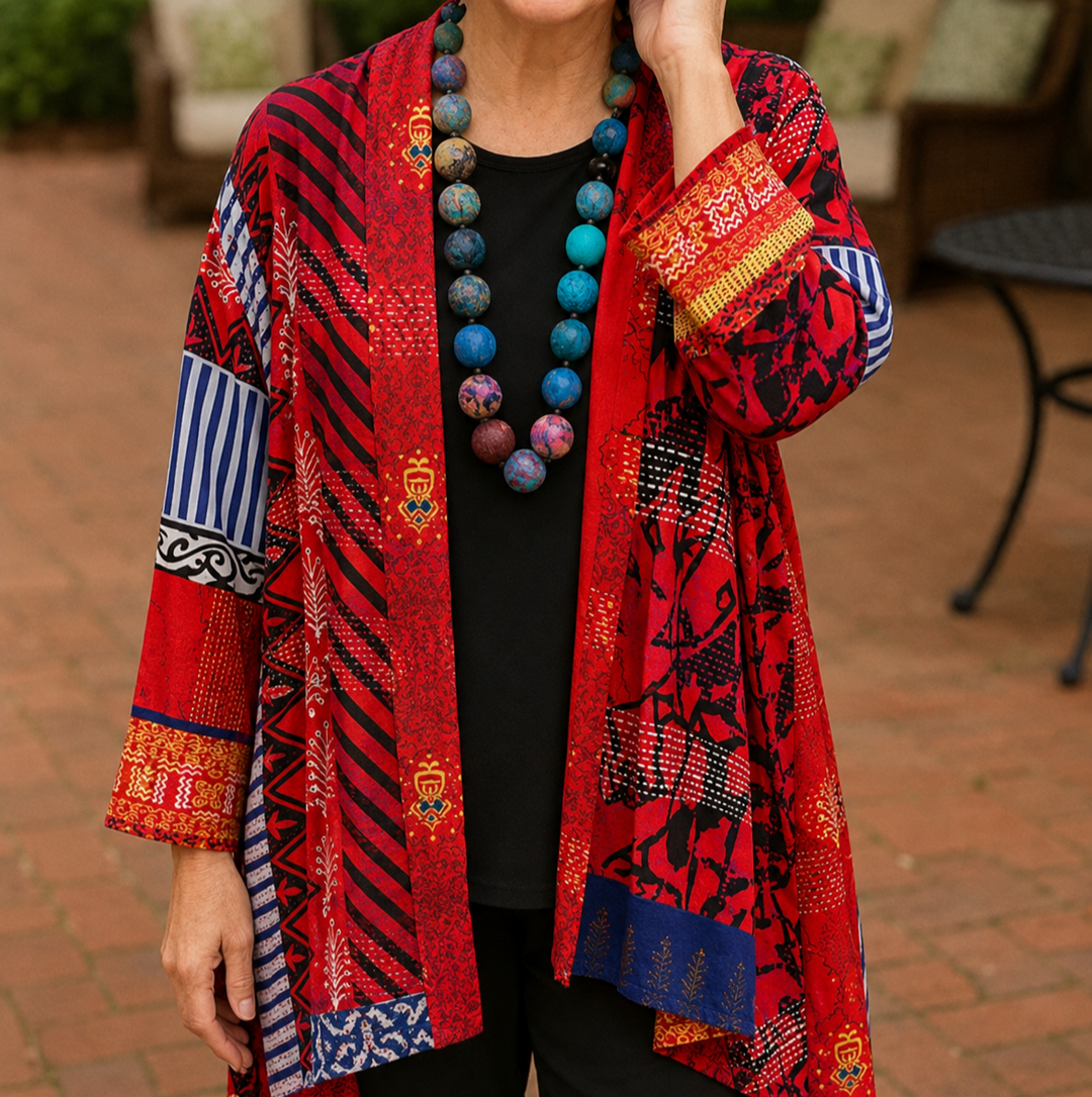 Meredith | Printed Open Cardigan - Green