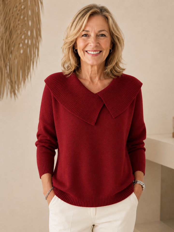 Sunnora | Wide Collar Sweater - Red