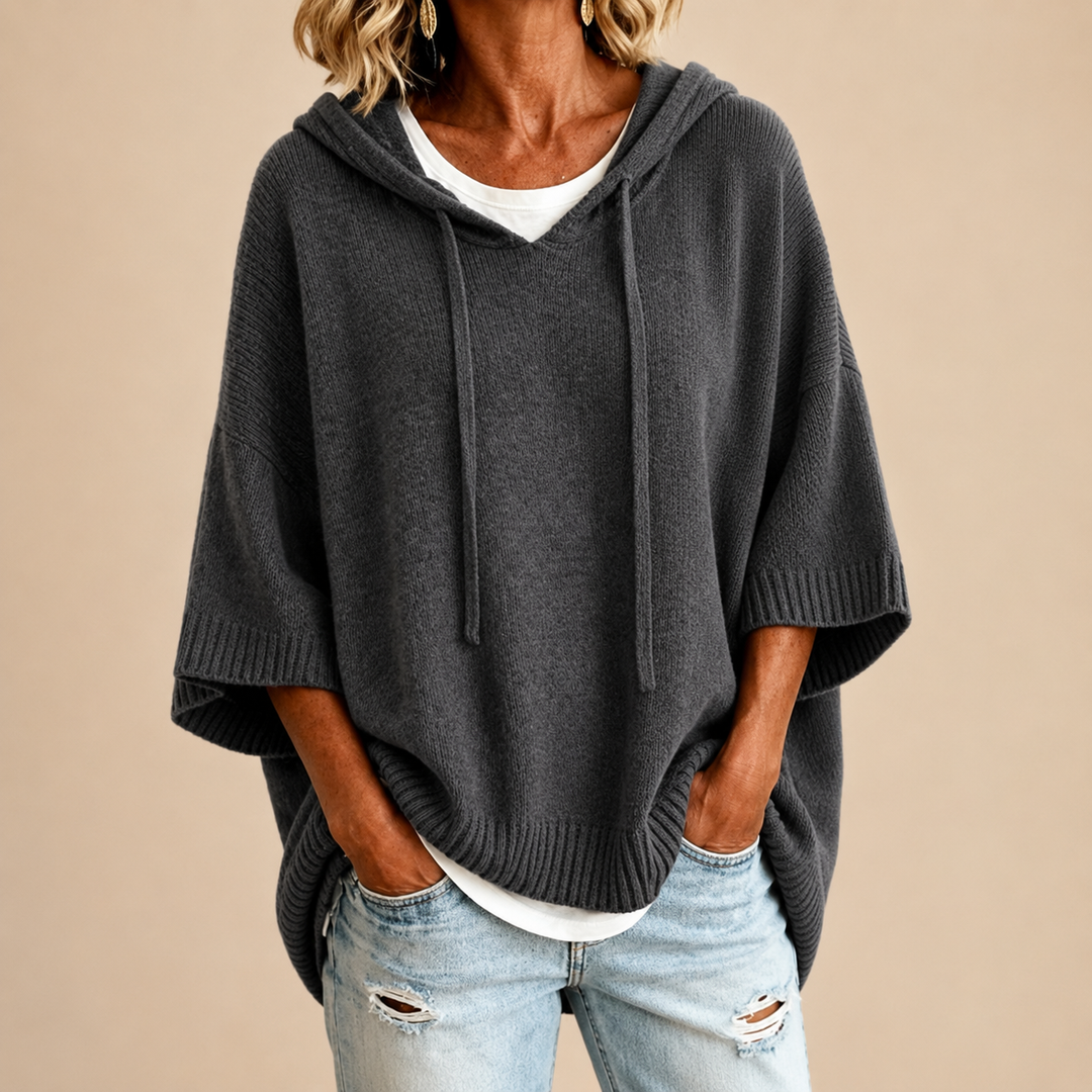 Ottavia | Hooded Poncho Sweater - Grey