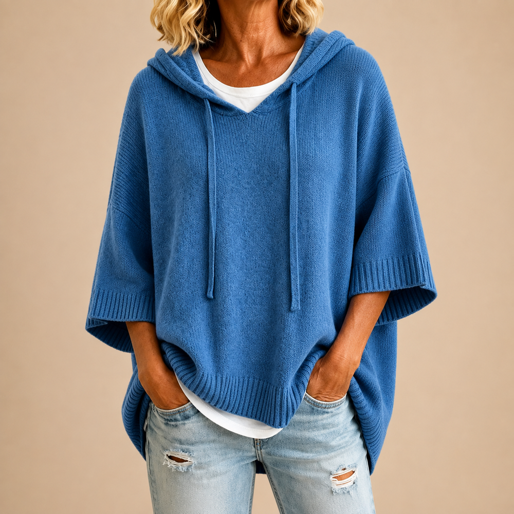 Ottavia | Hooded Poncho Sweater - Blue