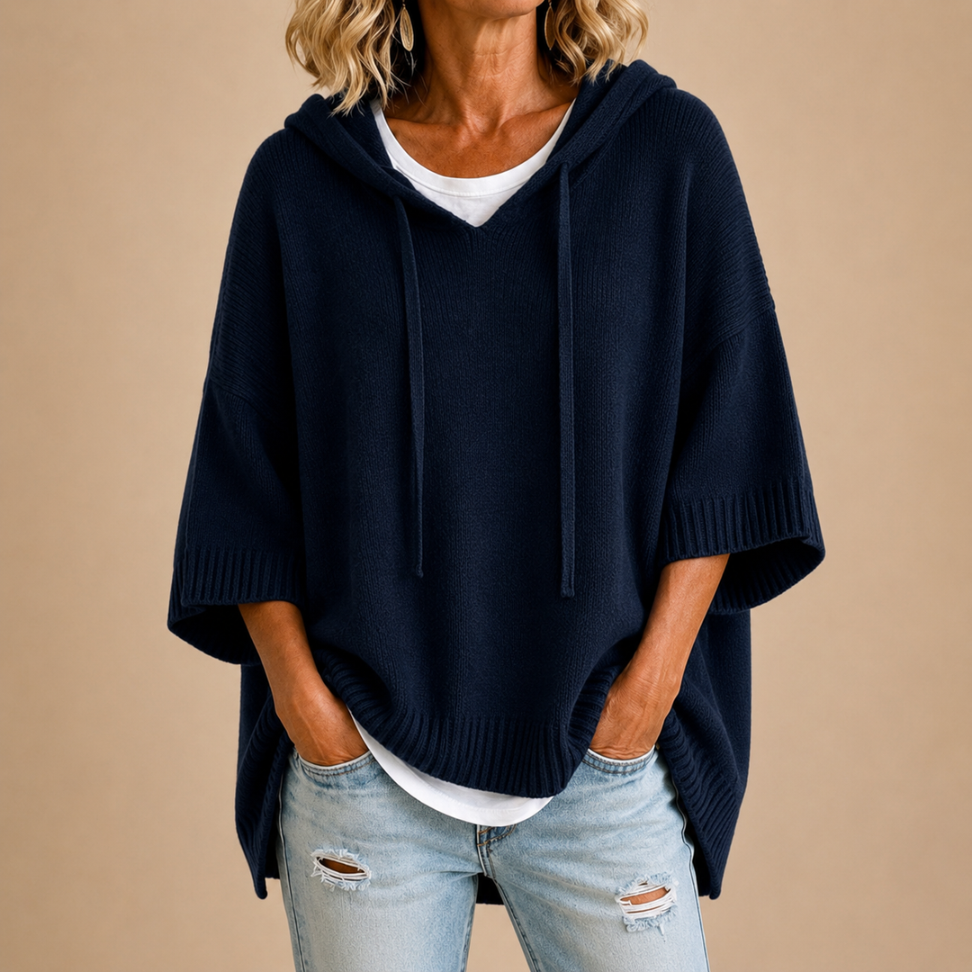 Ottavia | Hooded Poncho Sweater - Navy
