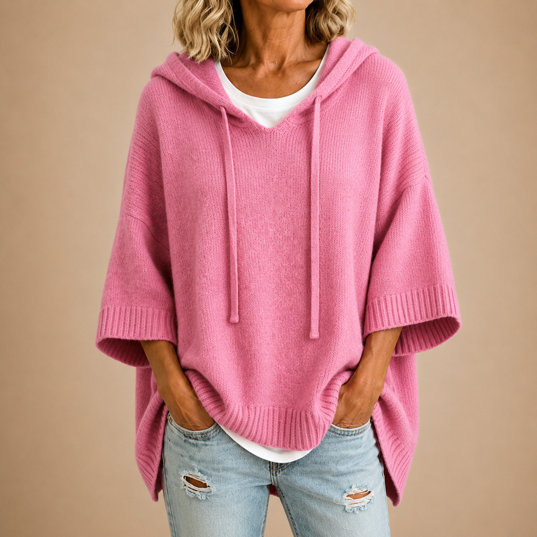 Ottavia | Hooded Poncho Sweater - Pink