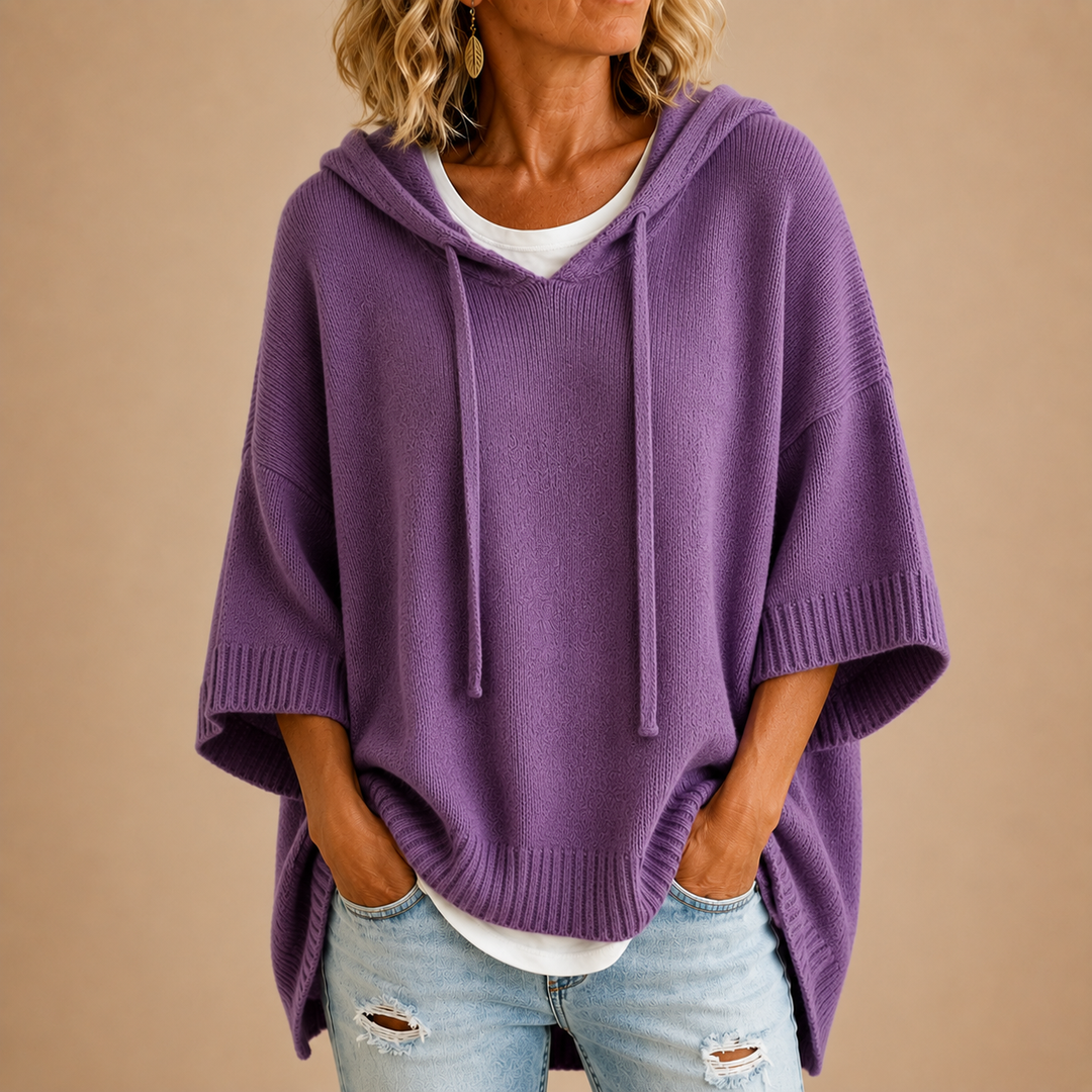 Ottavia | Hooded Poncho Sweater - Purple