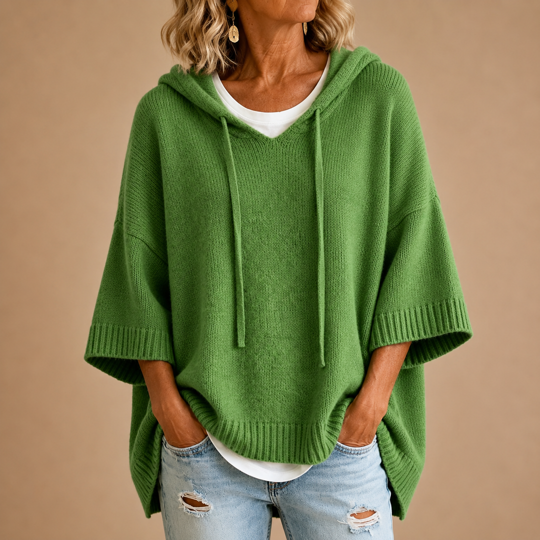 Ottavia | Hooded Poncho Sweater - Green