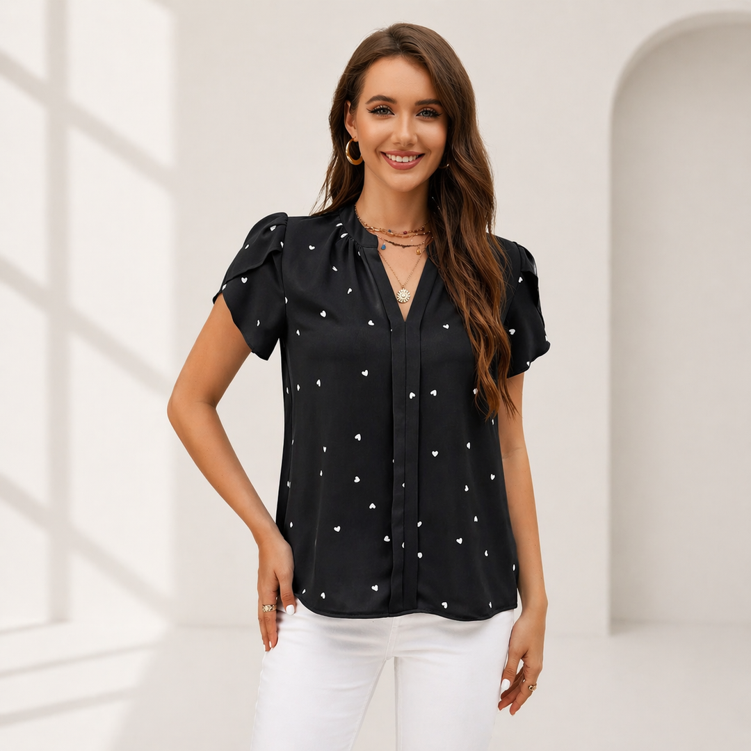 Ellen | Heart V-Neck Blouse - Helen & Olivia Manhattan