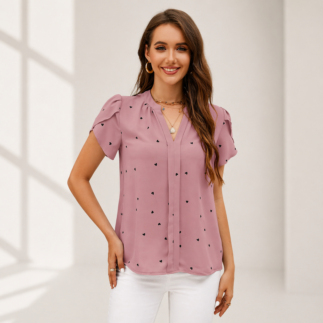 Ellen | Heart V-Neck Blouse - Helen & Olivia Manhattan