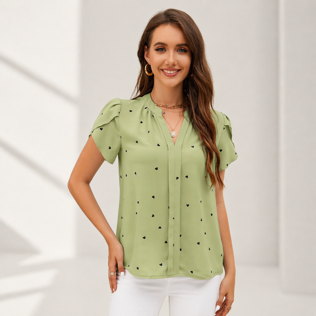 Ellen | Heart V-Neck Blouse - Helen & Olivia Manhattan