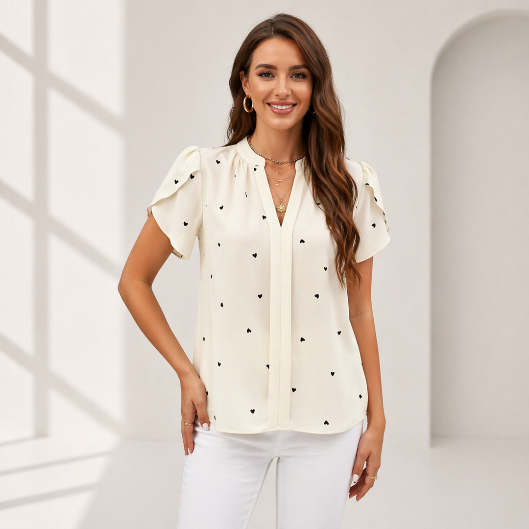 Ellen | Heart V-Neck Blouse - Helen & Olivia Manhattan
