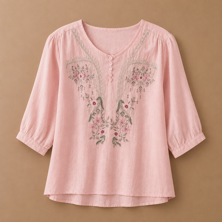 Cecily | Cotton Linen Floral Blouse - Helen & Olivia Manhattan