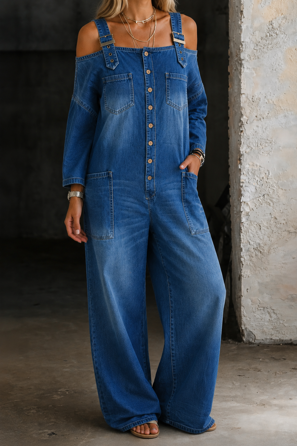 Sophia | Jumpsuit in Denim Off-Shoulder