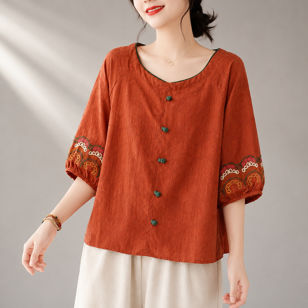 Maribel | Cotton Linen Blouse - Helen & Olivia Manhattan