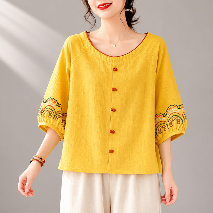 Maribel | Cotton Linen Blouse - Helen & Olivia Manhattan
