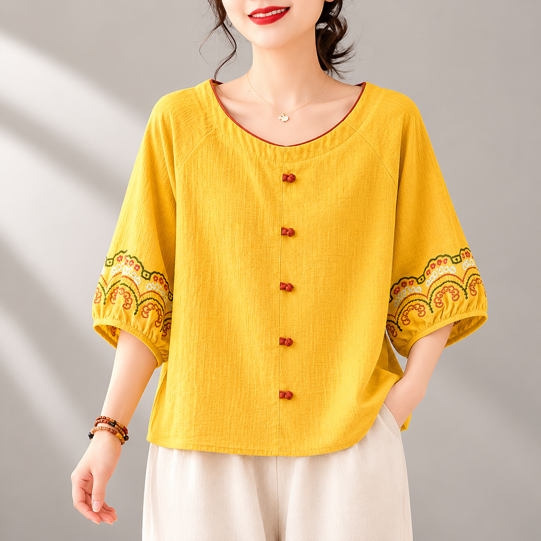 Maribel | Cotton Linen Blouse - Helen & Olivia Manhattan