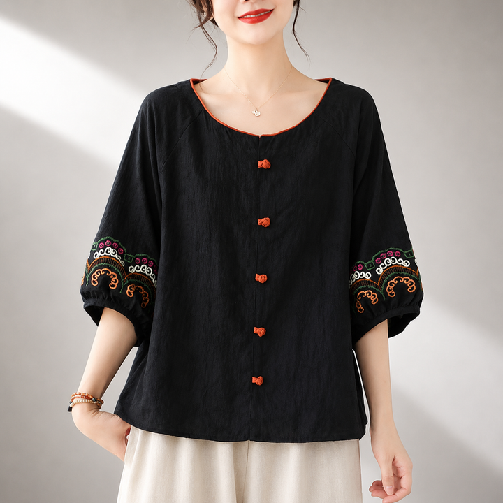 Maribel | Cotton Linen Blouse - Helen & Olivia Manhattan