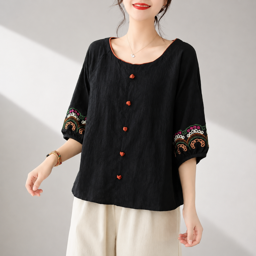 Maribel | Cotton Linen Blouse - Helen & Olivia Manhattan
