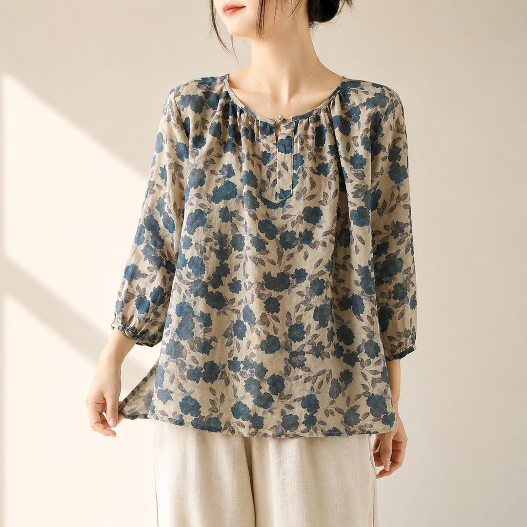 Elise | Floral Cotton Linen Top - Helen & Olivia Manhattan