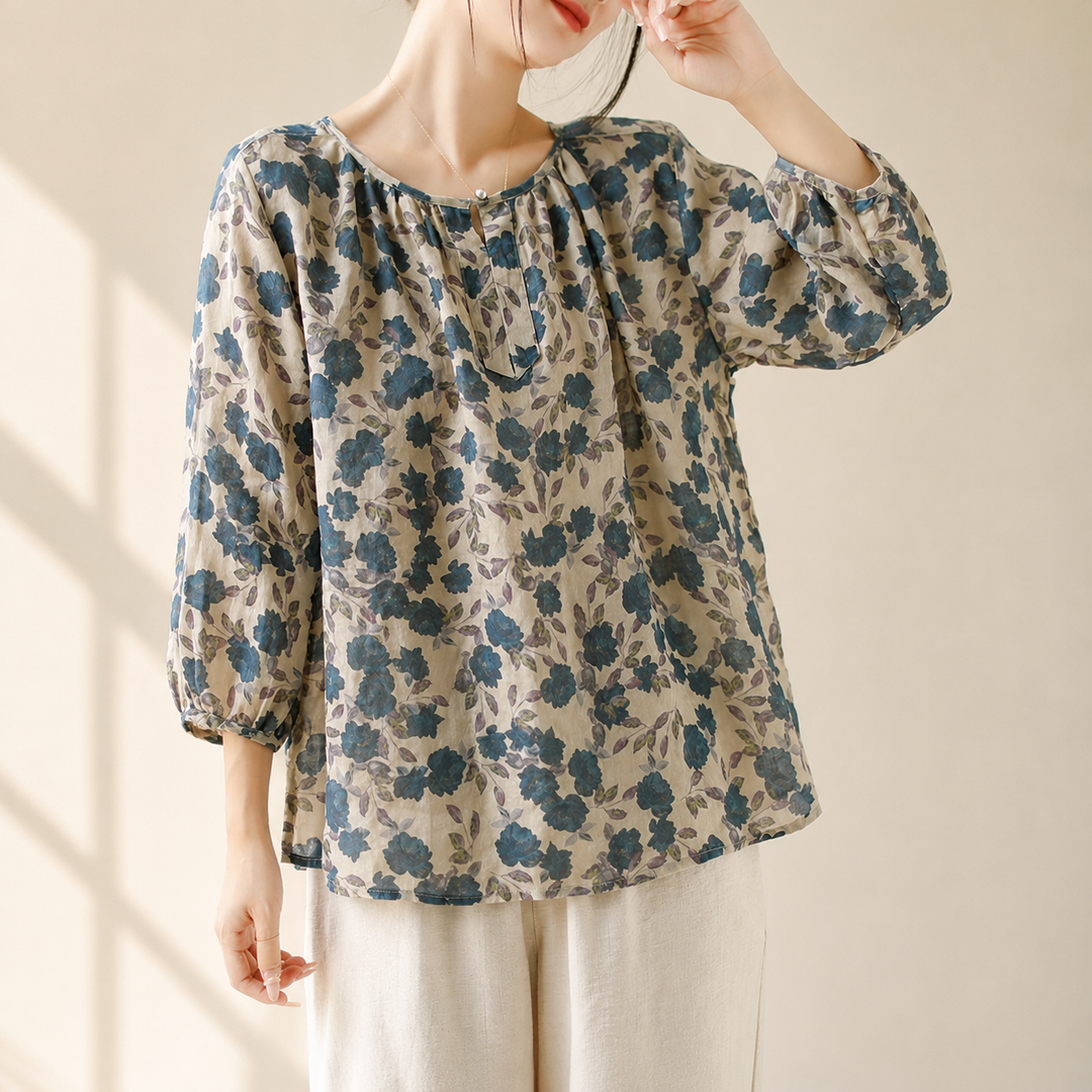 Elise | Floral Cotton Linen Top - Helen & Olivia Manhattan