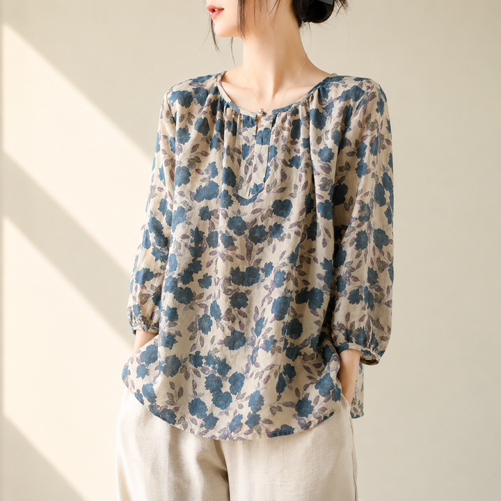 Elise | Floral Cotton Linen Top - Helen & Olivia Manhattan