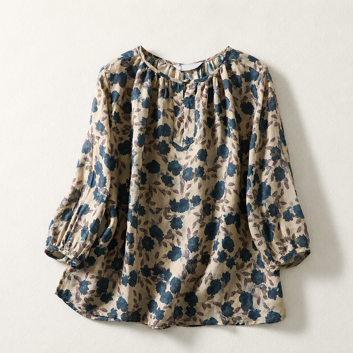 Elise | Floral Cotton Linen Top - Helen & Olivia Manhattan
