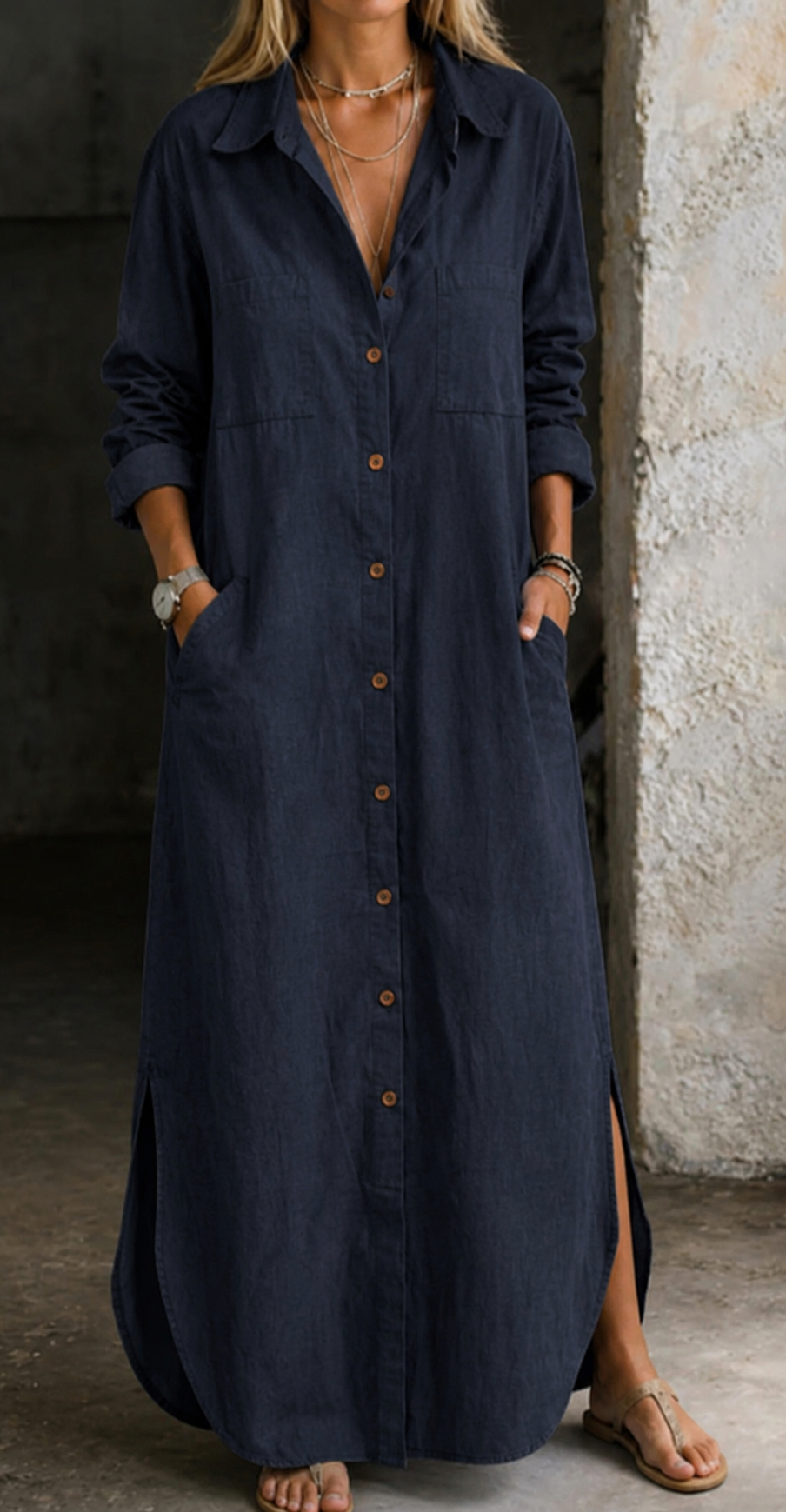Delana | Dress in Denim with Buttons