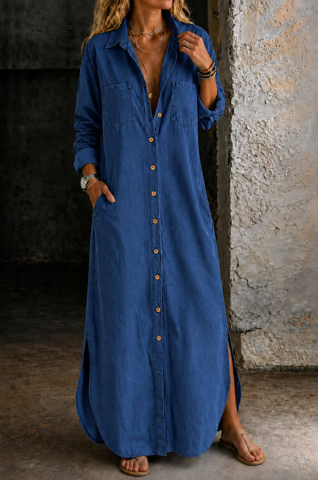 Delana | Dress in Denim with Buttons
