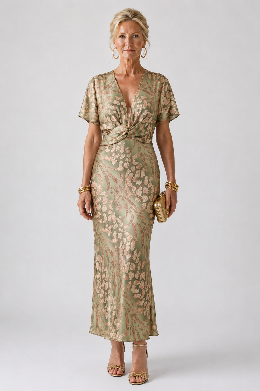 Coralie | Abstract Print V Neck Twist Waist Midi Dress