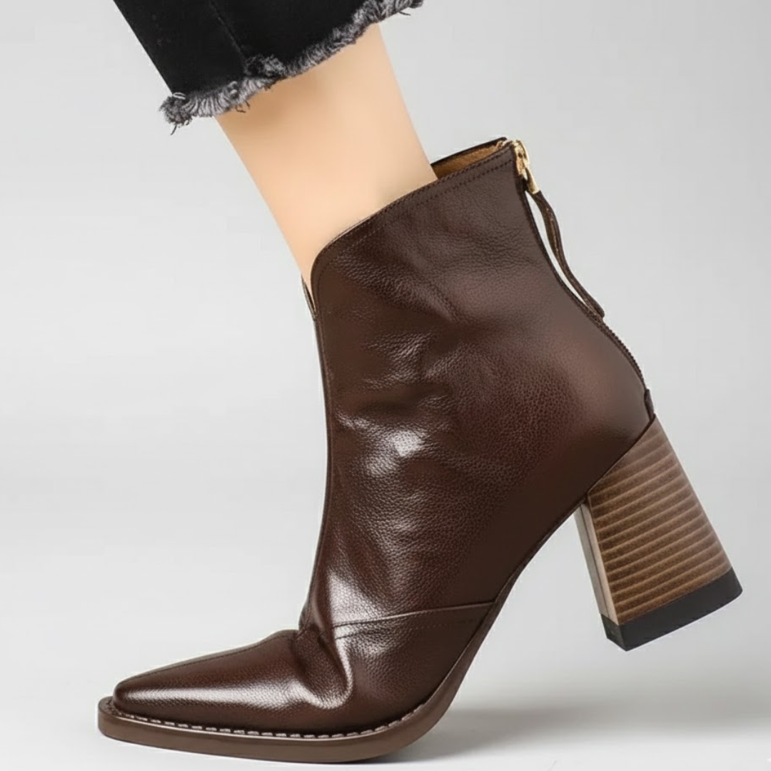 Norina | Leather Ankle Boots with Mid Heel - Helen & Olivia Manhattan